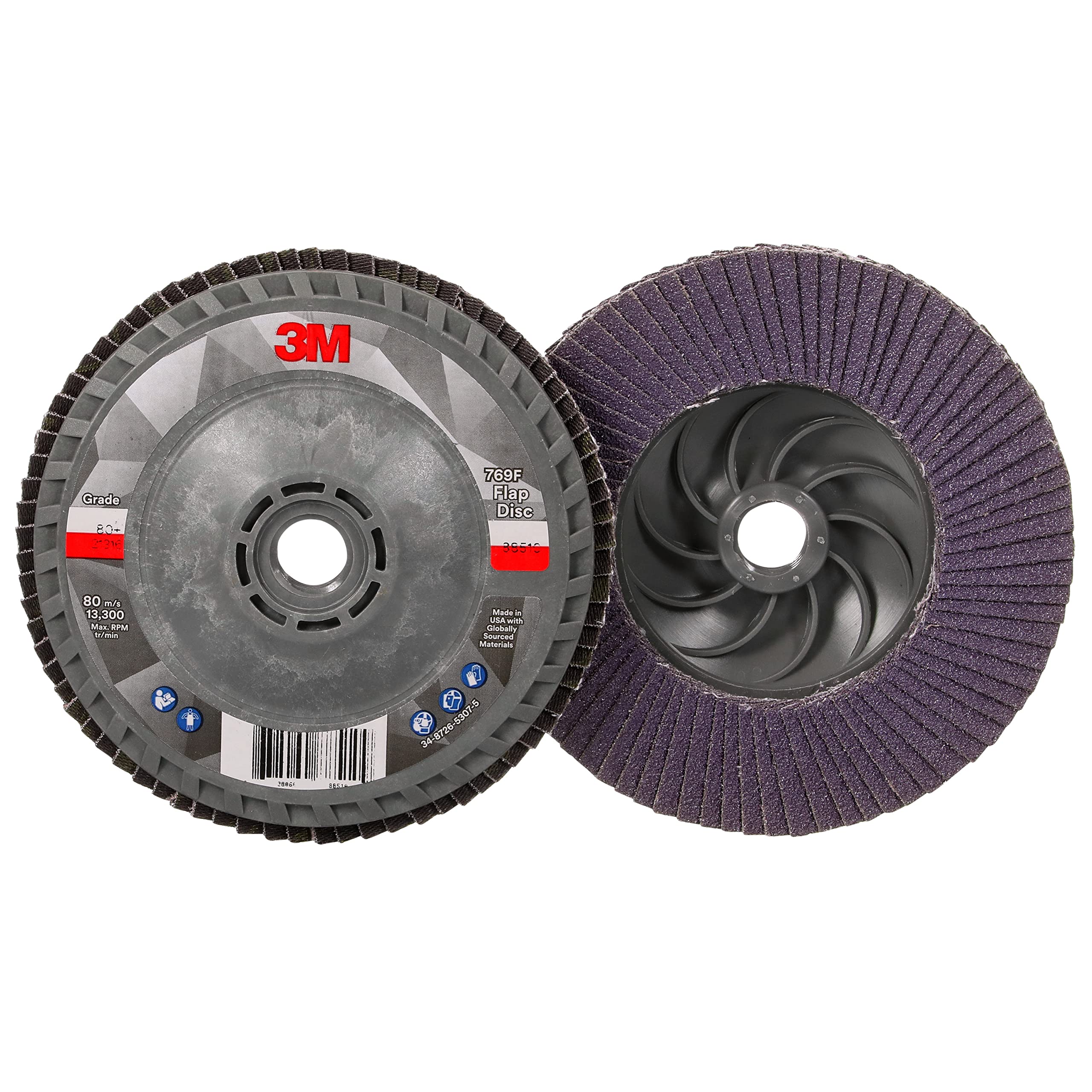 3M Flap Disc 769F, Type 27 Quick Change, 80+, 4-1/2 in x 5/8-11, High Performance Abrasive, Ceramic Precision-Shaped Grain Grinding and Finishing Disc