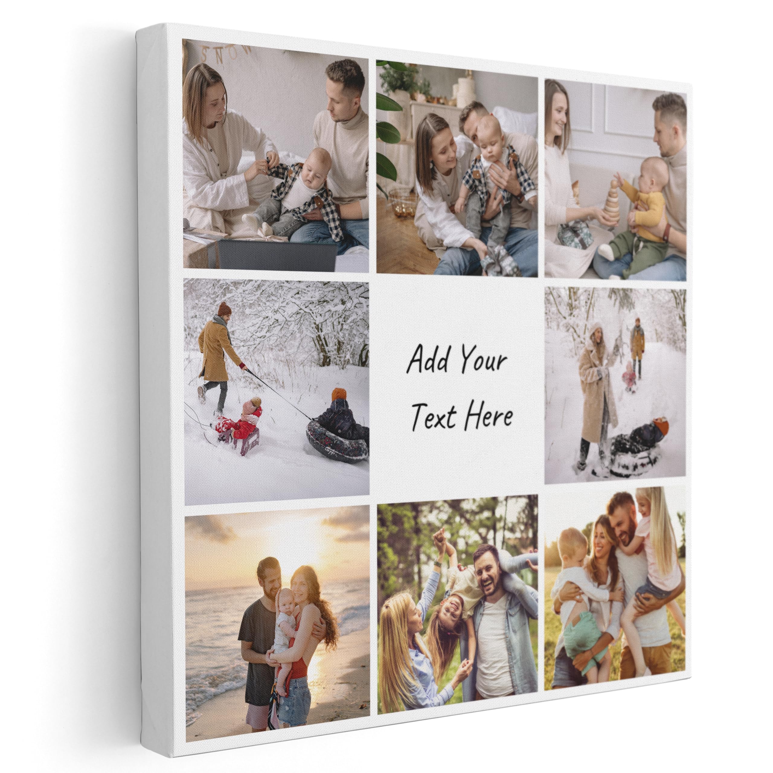Personalised Canvas 8 Image Collage Frame Prints, Add Custom Text, Choose Your Colour & Font | Canvas Personalised Photo Collage & Customised Family Photo Frame Gifts For Birthday Special Occasions โ image 1