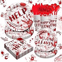 Piooluialy Halloween Party Supplies Tableware Set - Bloody Scary Party Decorations Include Plates, Cups, Napkins, Cutlery, Zombie Horror Party Decorations | 24 Guests