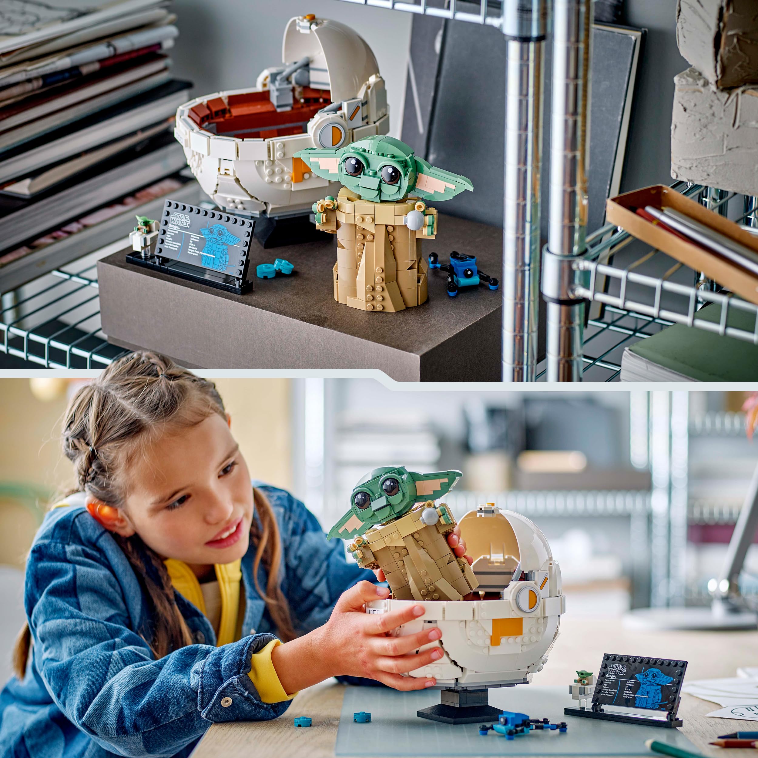 LEGO Star Wars 75403 Grogu con Aerocuna, Figura Articulada de Baby Yoda de Juguete y Minifigura, Decoración de Habitación Juvenil, Regalo para Niños y Niñas de 10 Años o Más y Fans de The Mandalorian