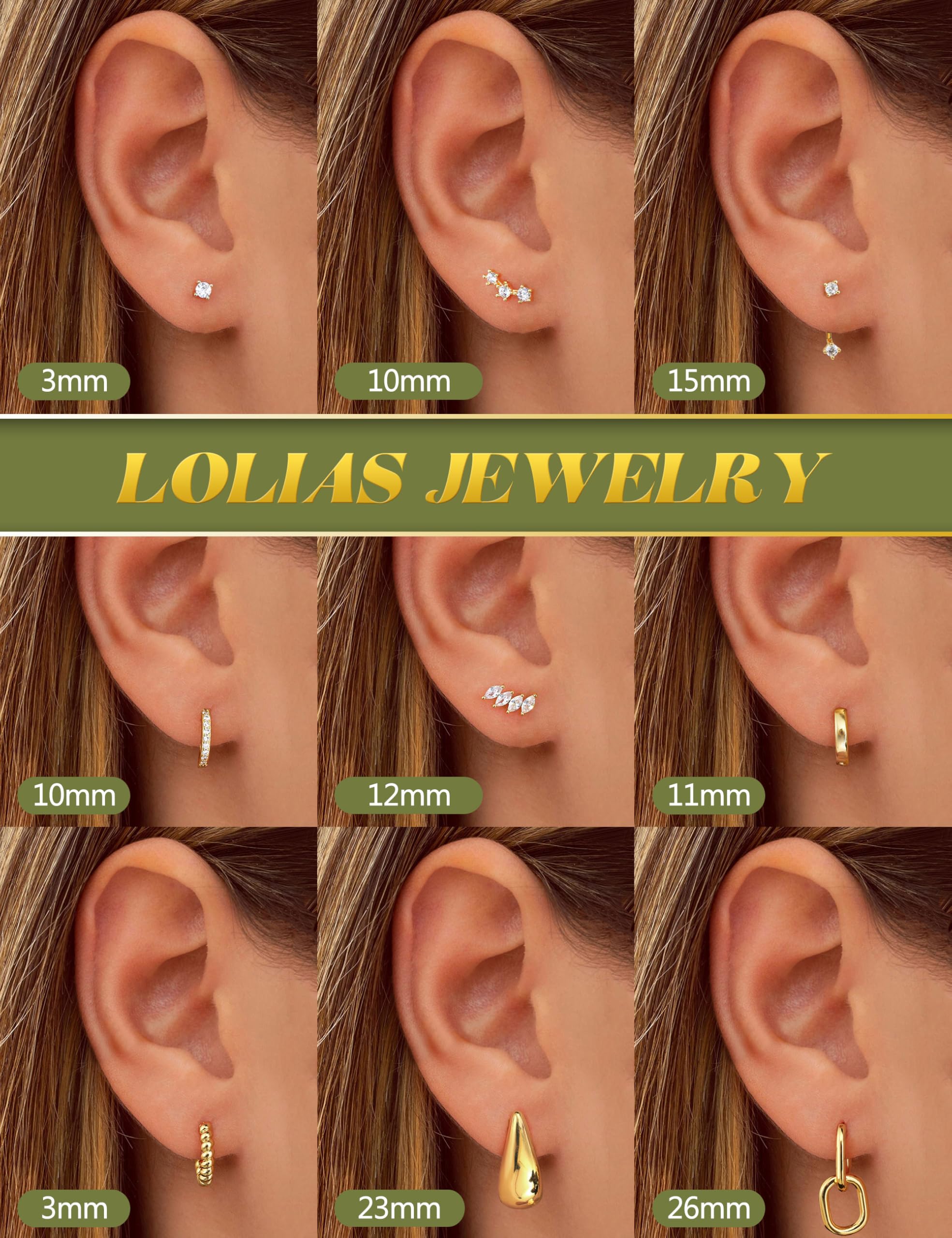 Aretes de aro hipoalergénicos chapados en oro de 14 quilates para mujer, aretes de aro pequeños de acero inoxidable para cartílago para múltiples piercings, ligeros, 9 pares, Chapado en oro de 5
