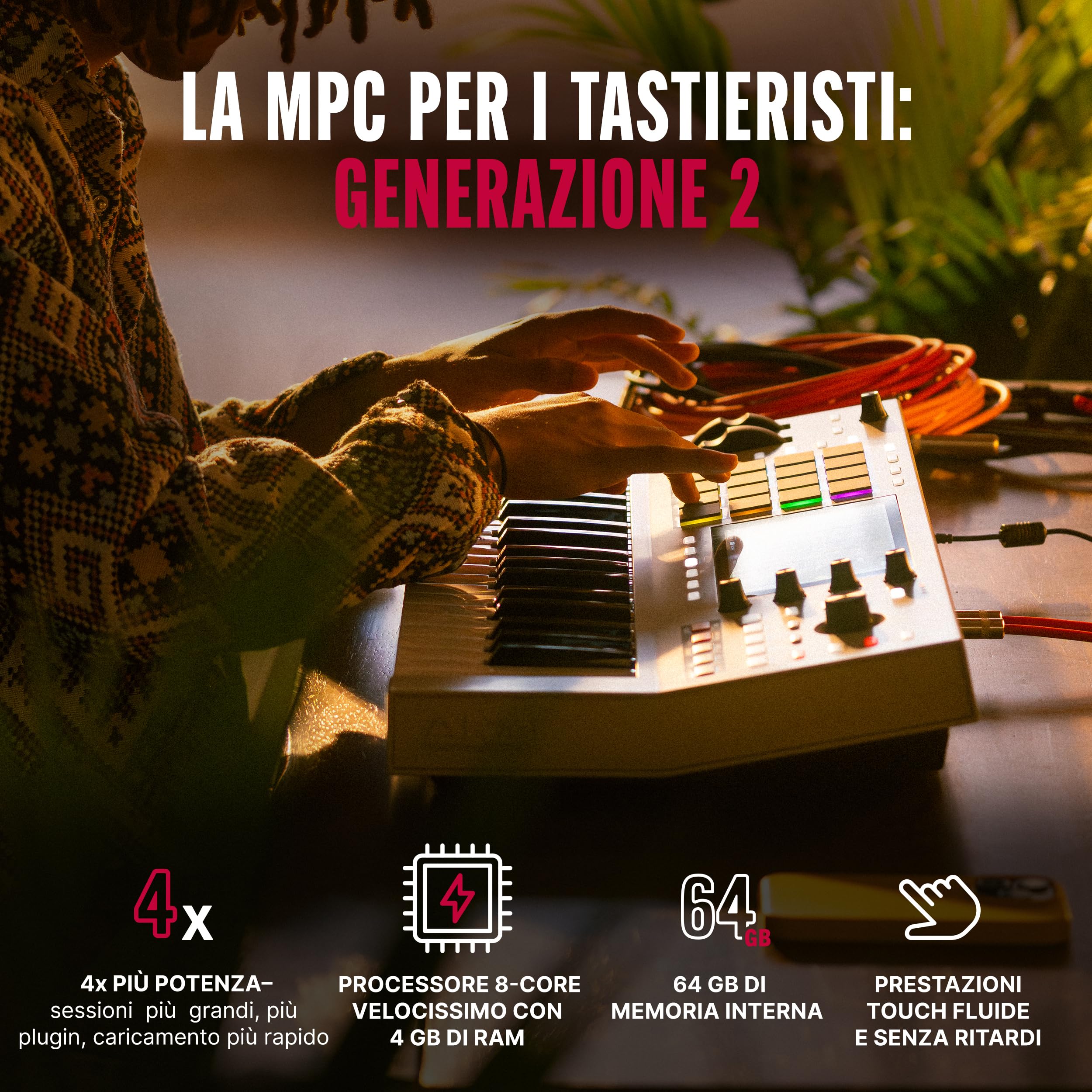 Akai Professional MPC Key 37 G2 Tastiera di produzione standalone Next-Gen | Sintetizzatore per producers, sampling & sequencing, con USB-C, 37 tasti, 16 pad MPC, processore 8-core, 4 GB RAM