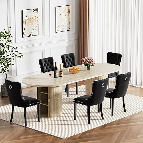 Miniatura 39 de Moderno juego de mesa de comedor extensible de 11 piezas para 10, juego de mesa de cocina ovalada expandible con 10 sillas de terciopelo, mesas de