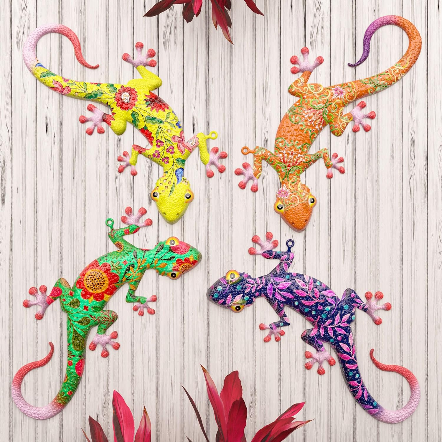 UXZCVIOhogardeck Metal Gecko Outdoor Wall Decor,4 Pack Lizard Wall Art Garden Sculptures & Statues Outdoor Spring Decor for Front Yard Fence Patio