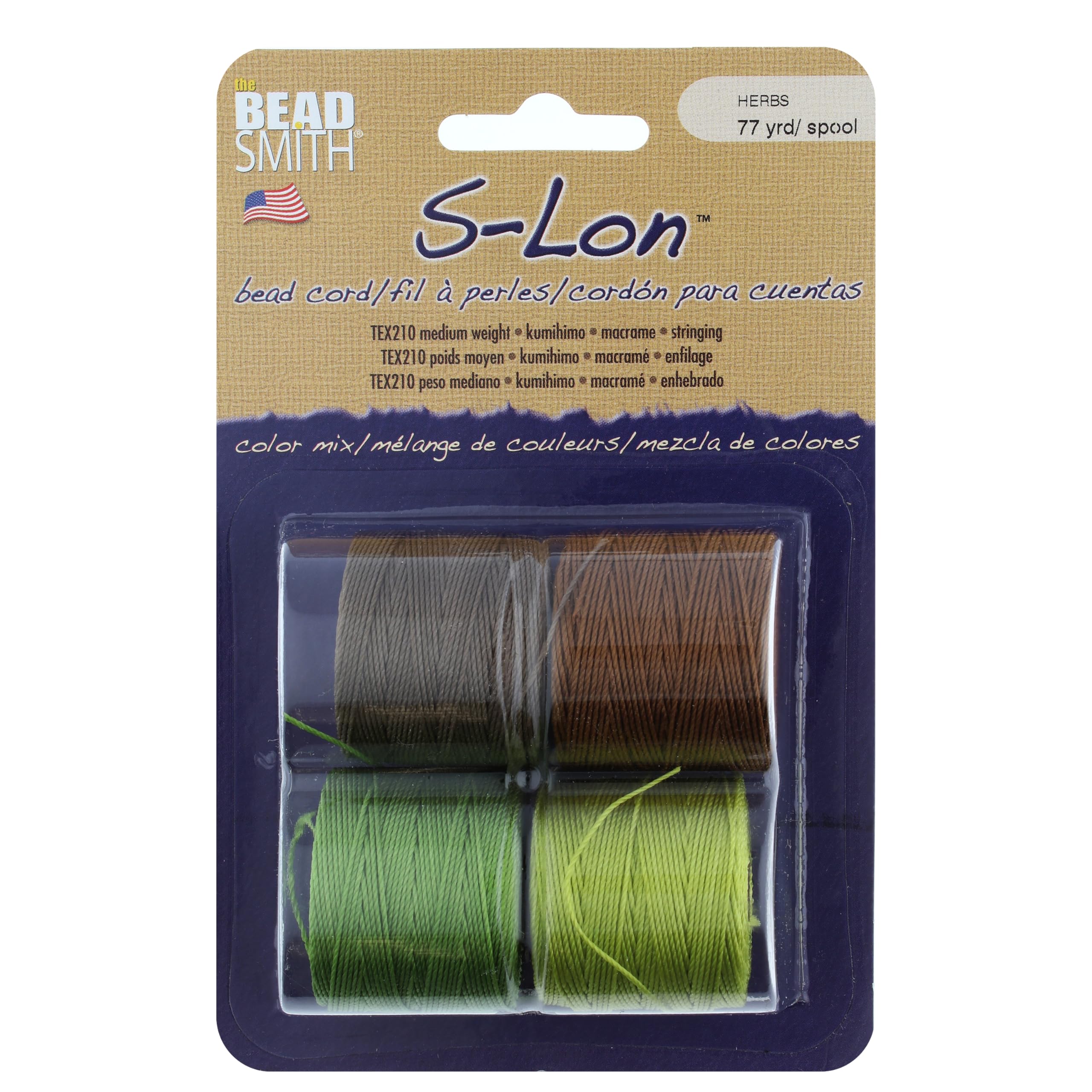 The Beadsmith S-Lon #18 sznurek nylonowy – mieszanka ziół – sznurek Tex210, średnica 5 mm, 4 sztuki, szpule 77 jardów – do szydełkowania koralików, biżuterii z mikromakramy i projektów Kumihimo