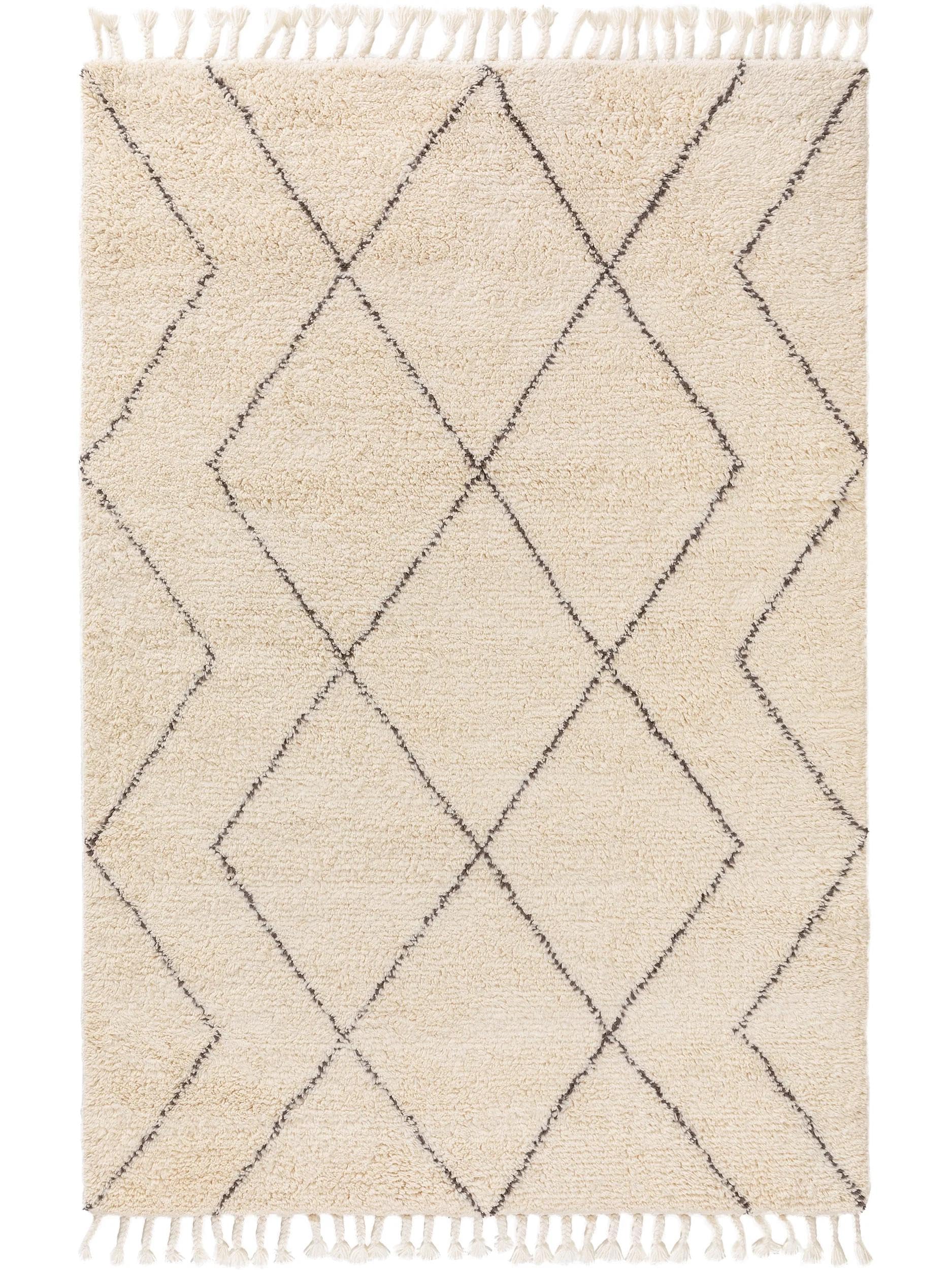 benuta Finest Handgeknüpfter Wollteppich Beppo - Beige 200x300 cm - 100% Wolle handgeknüpft - Rechteckig & im Style: Berber, Geometrisch, Traditionell, Hygge & Cozy, Minimalistisch, Natural