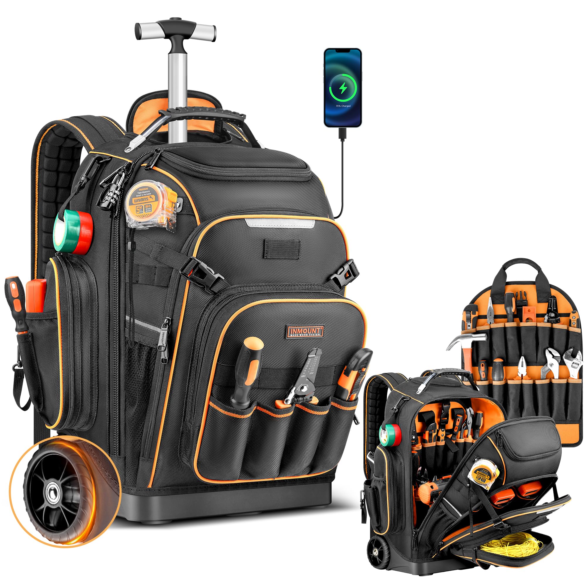 Tool Backpack Bag With Wheel Heavy Duty Rolling Tool Backpack Hvac On Wheel Tool Bag For Men For