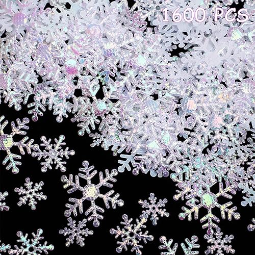 1600 Pieces 3 Size Winter Wedding Snowflake Confetti Snowflake Glitter