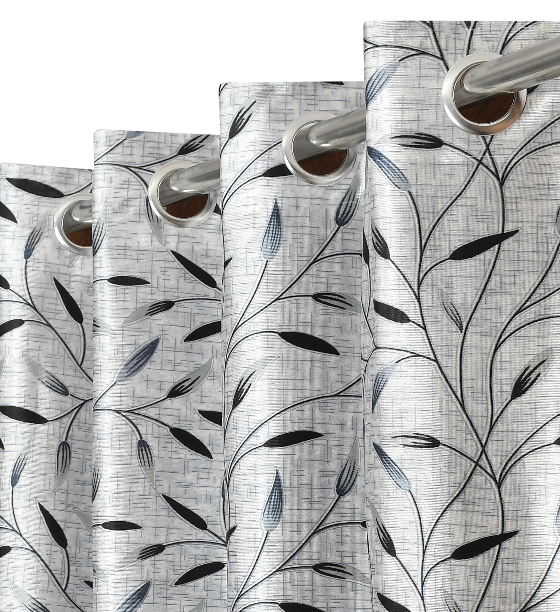 Polyester Grommet Floral Curtains 5 feet Long Set of 2, Grey-image-38