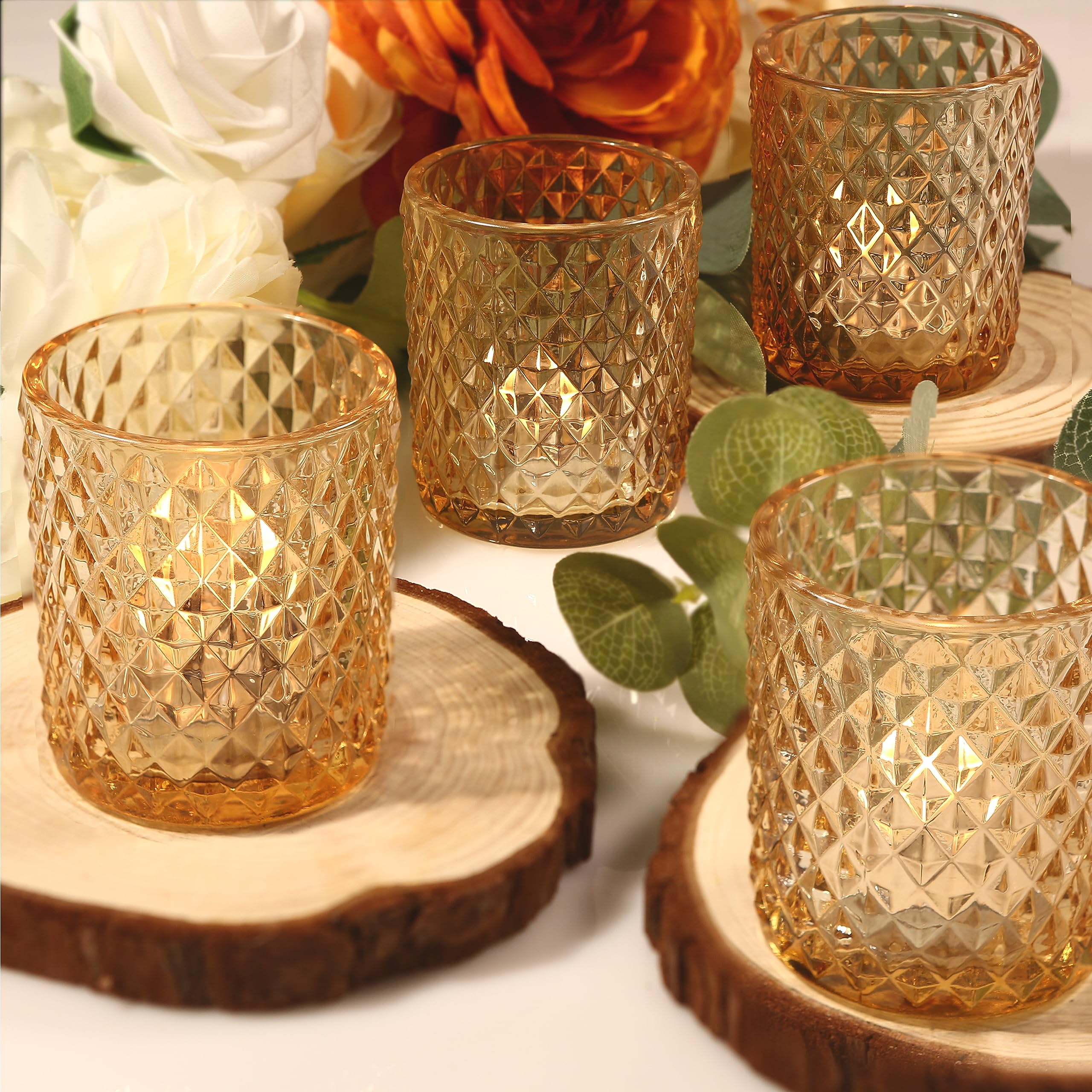 24 Packs Gold Votive Tealight Candle Holders - Glass Candle Holders for Table Wedding Centerpieces, Tea Party Table Decor Bridal Showerï¼ˆGold,24ï¼‰