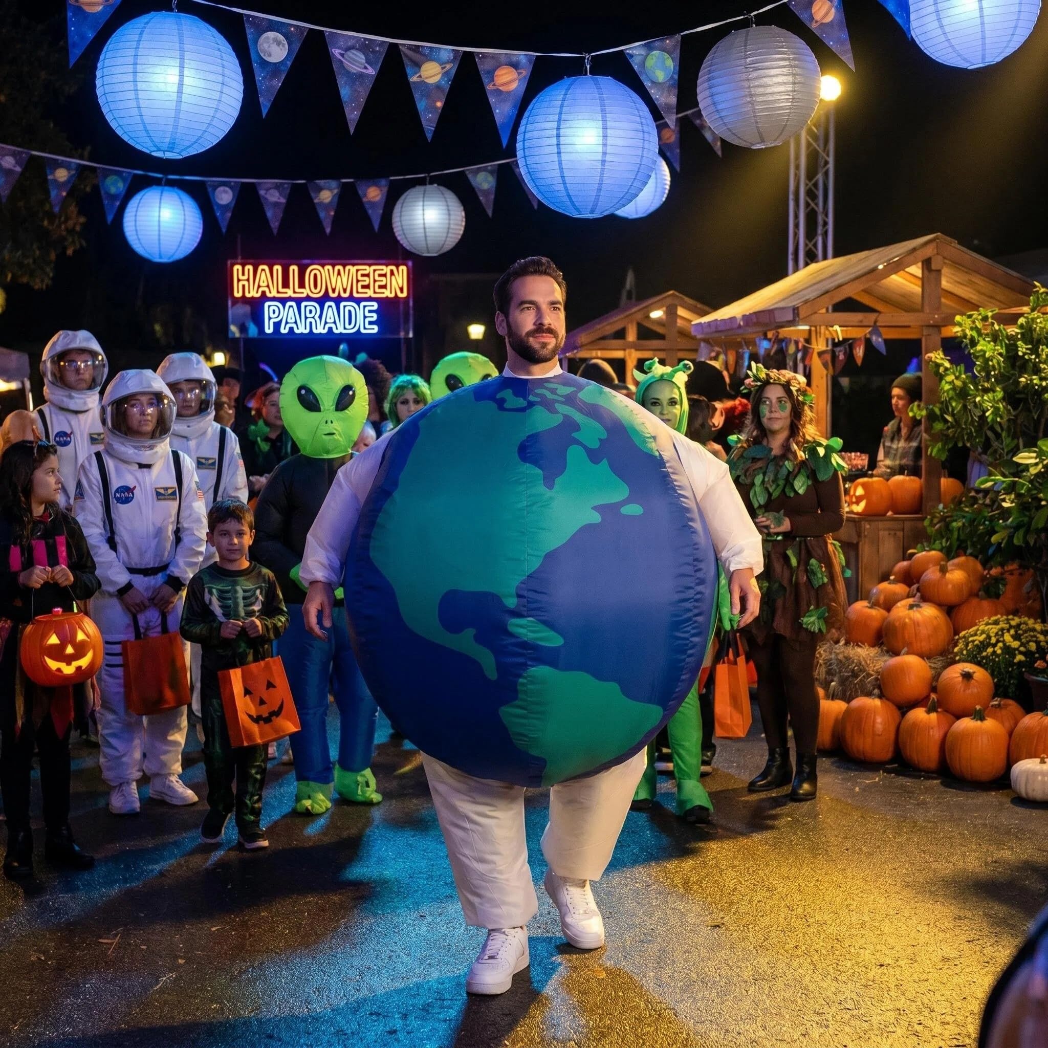 Kostium Ziemi Nadmuchiwany Globus Kostiumy Kobiety Mężczyźni Fantazyjny Garnitur Planety Nadmuchiwany na Halloween Party