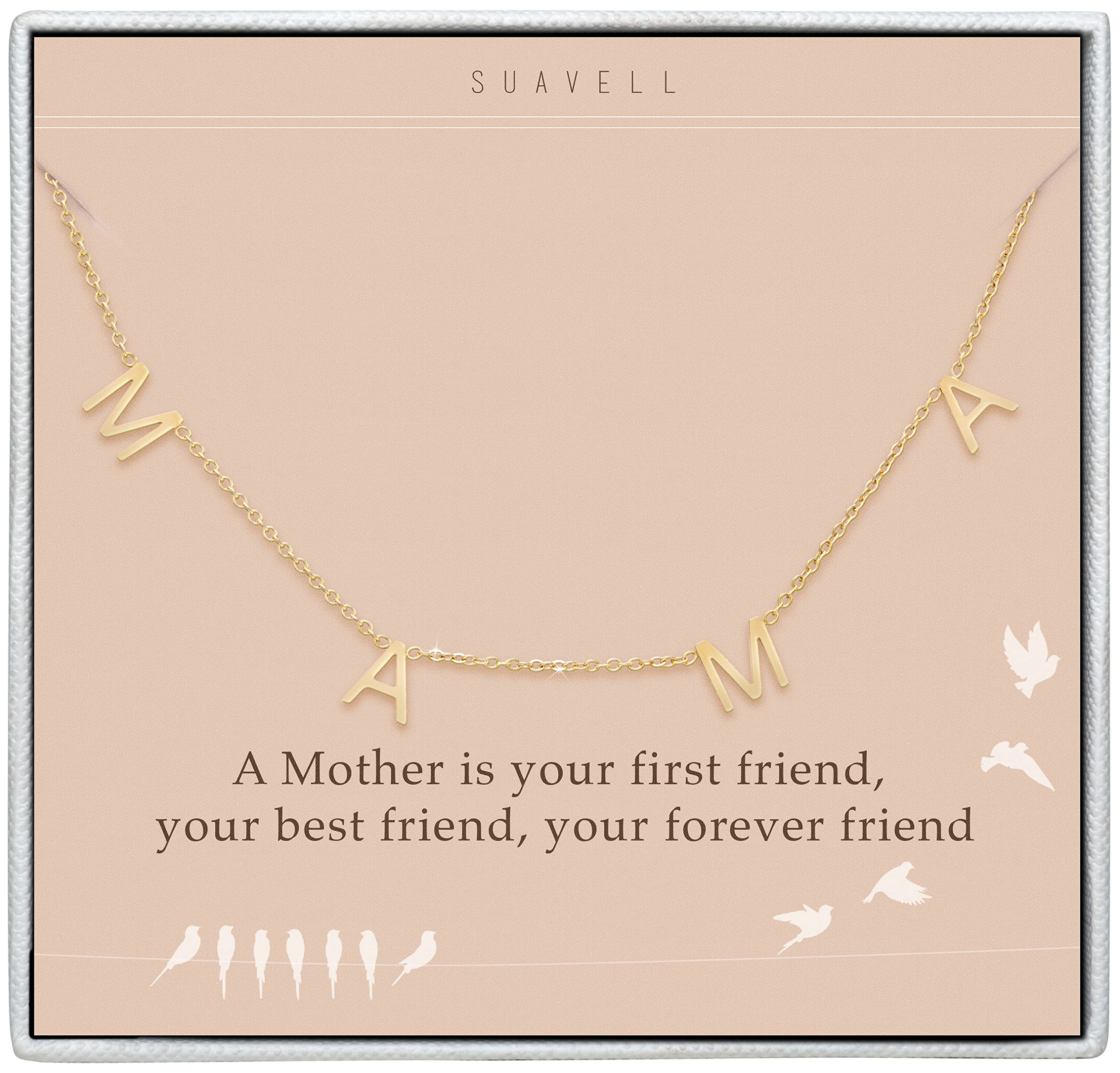 SuavellMama Necklace - Gold Dipped Momma Necklace for Women - Expecting Mom Gift - For New Mom or Mother to Be - Mama Gifts for Expecting Mothers - New Mommy Present - Mom Jewelry Mother’s Day Gift