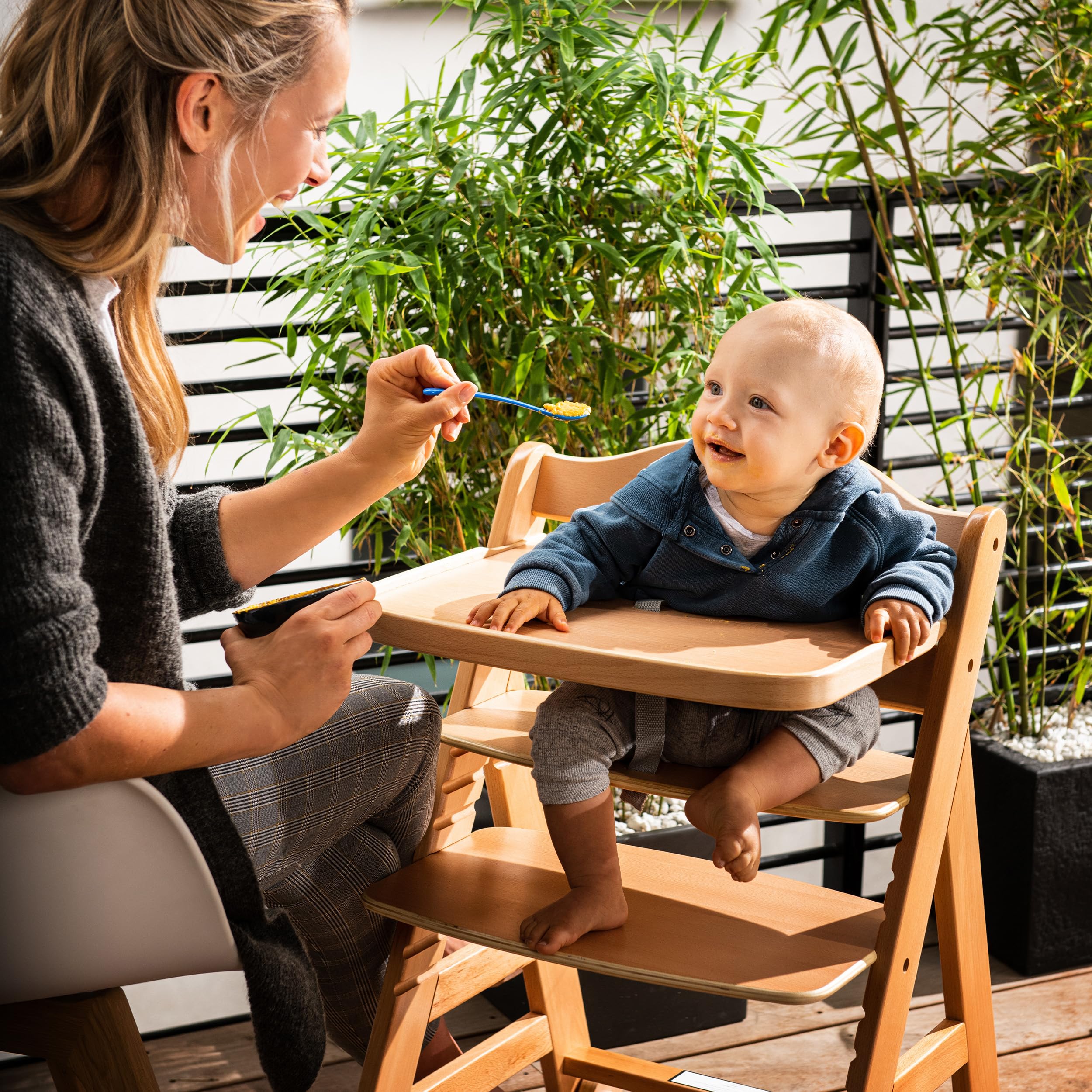 hauck Sediolone Pappa Alpha Move Newborn Set - Seggiolone Pappa Legno Evolutivo Da 0 Mesi con Sdraietta Dondolo Neonati, Cuscino e Vassoio - Legno, Beige