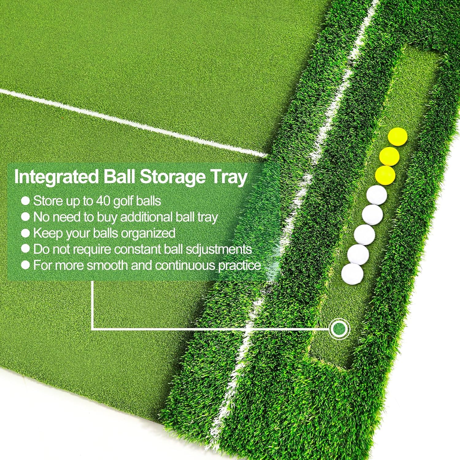 Golfmatte 150 x 120cm, Golf Abschlagmatte, Golf Übungsmatte mit 10 Golfbällen & 3 Gummi-Tees, 6 Abschlagpositionen, für Indoor und Outdoor Golftraining