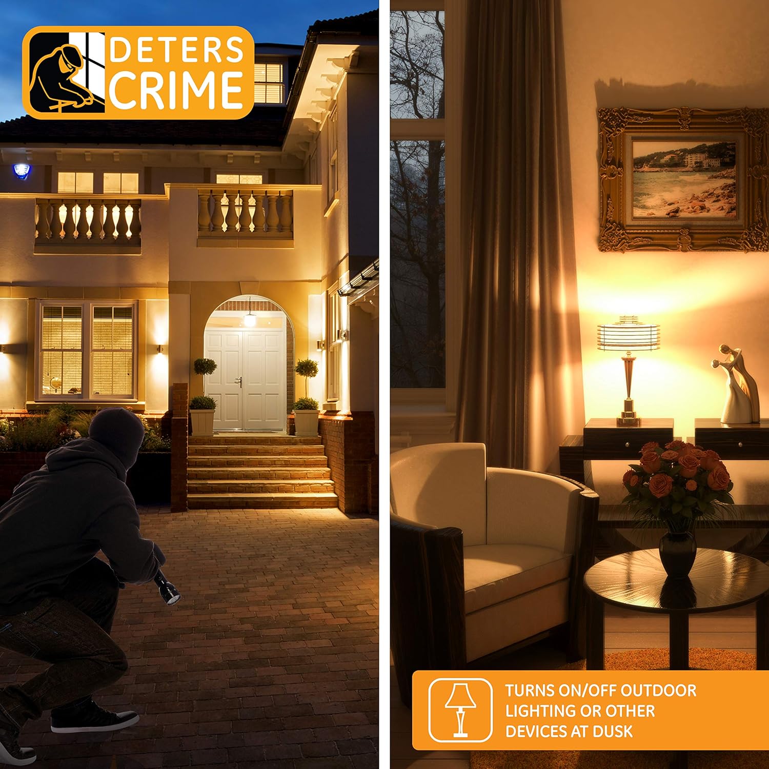 GE Sensing Timer, Plug-in, Outdoor, Weather Resistant, Dusk to Dawn, Daily Cycle, 2-4-6-8 Hours After Dark, 1 Grounded Outlet, for Landscape, Security, Seasonal Lighting, LED, 10241, Black - - 