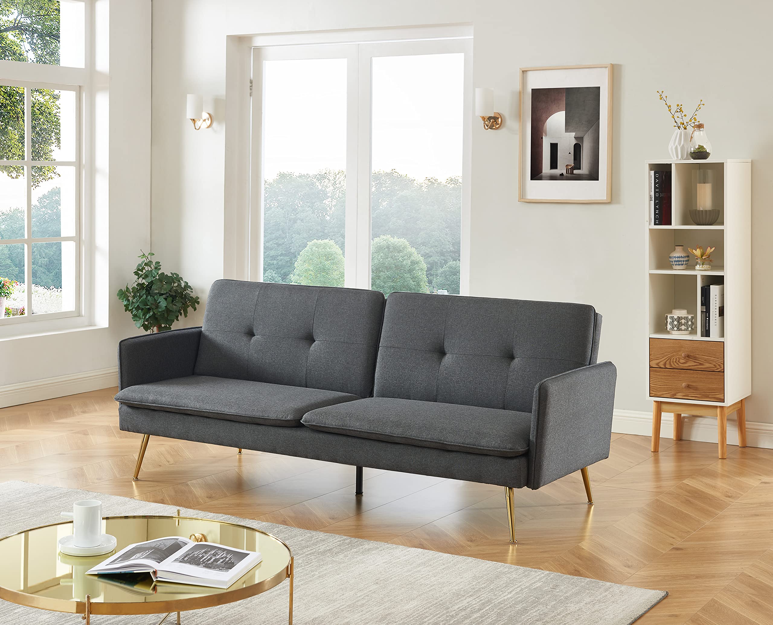 BAÏTA Adam - Divano dritto convertibile a 3 posti, tessuto, antracite, 203,5 x 87,5 x 82 cm