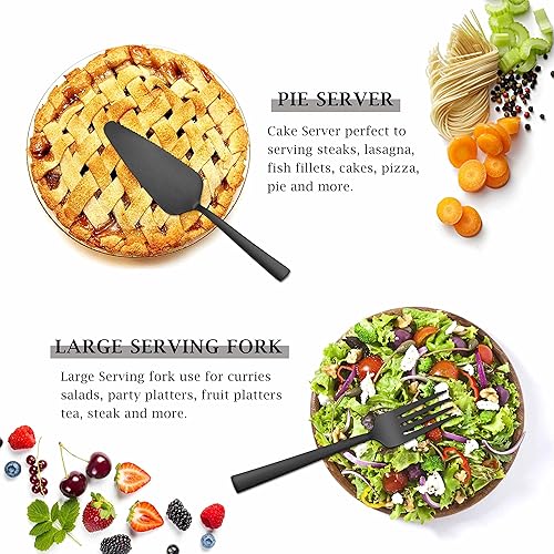 Miniatura 4 de Herogo Juego de cubiertos de 36 piezas color negro mate con cuchillos de carne, juego de cubiertos cuadrados de acero inoxidable para 6, juego de