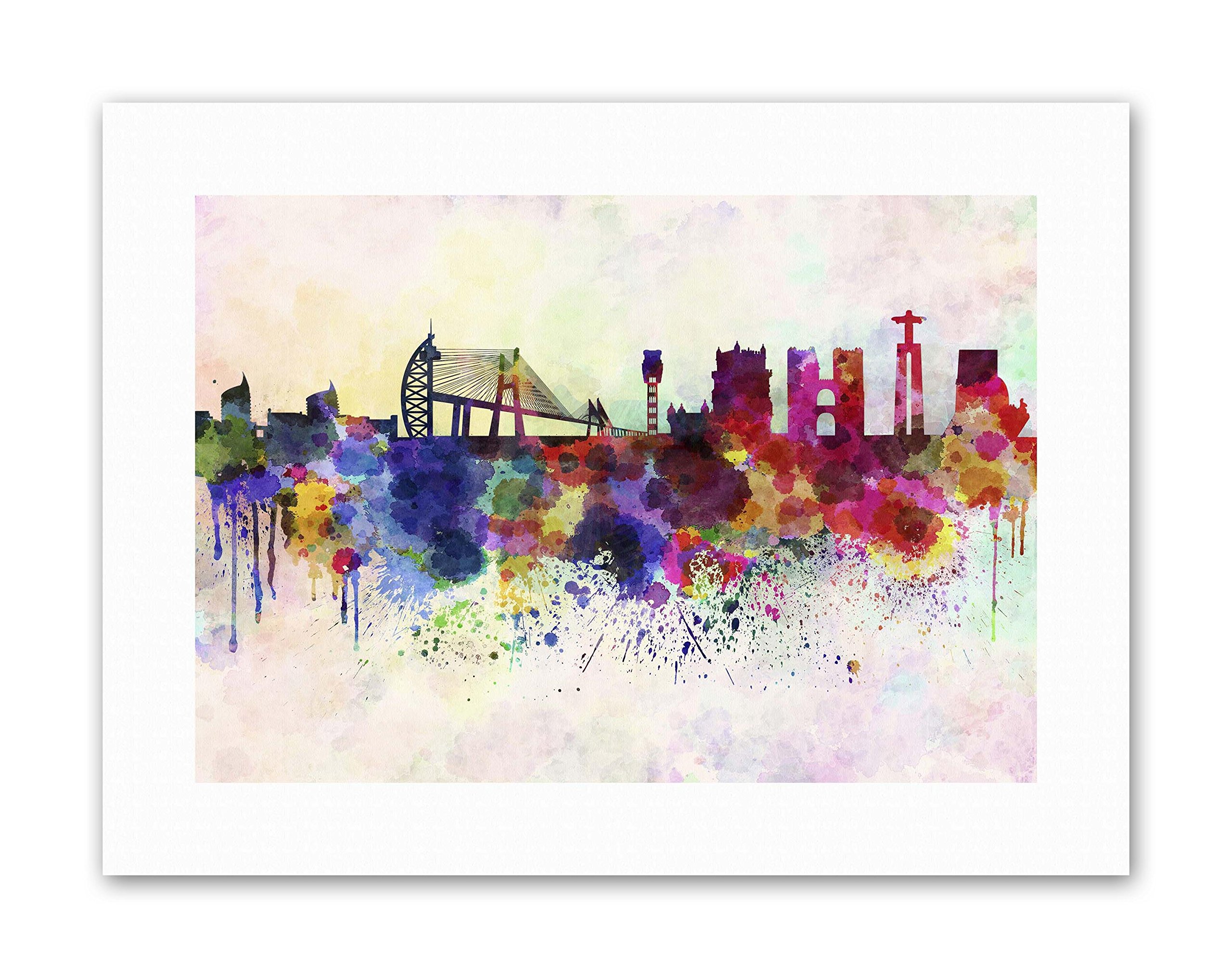 Wee Blue Coo Blue Wee Coo Cityscape Paint Splash Skyline Lisbon Painting Canvas Art Print