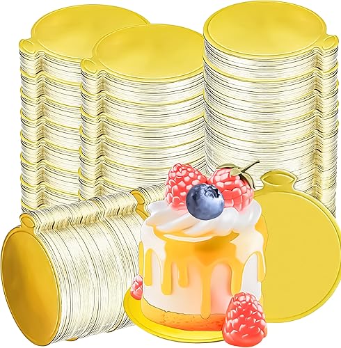 Vista 22 de MotBach 200 piezas de cartón dorado redondo, mini tableros redondos de 3.5 pulgadas, base de pastel de mousse, tablero de papel para pastel, cartón