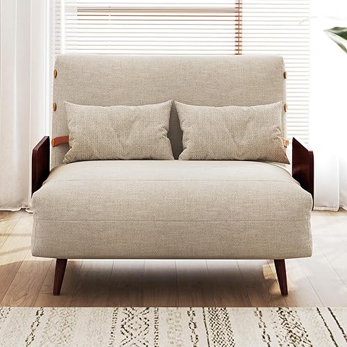 Miniatura 56 de JASIWAY Silla convertible para adultos, silla futón convertible 3 en 1 de lino con almohada, sofá cama individual plegable, cama de invitados para
