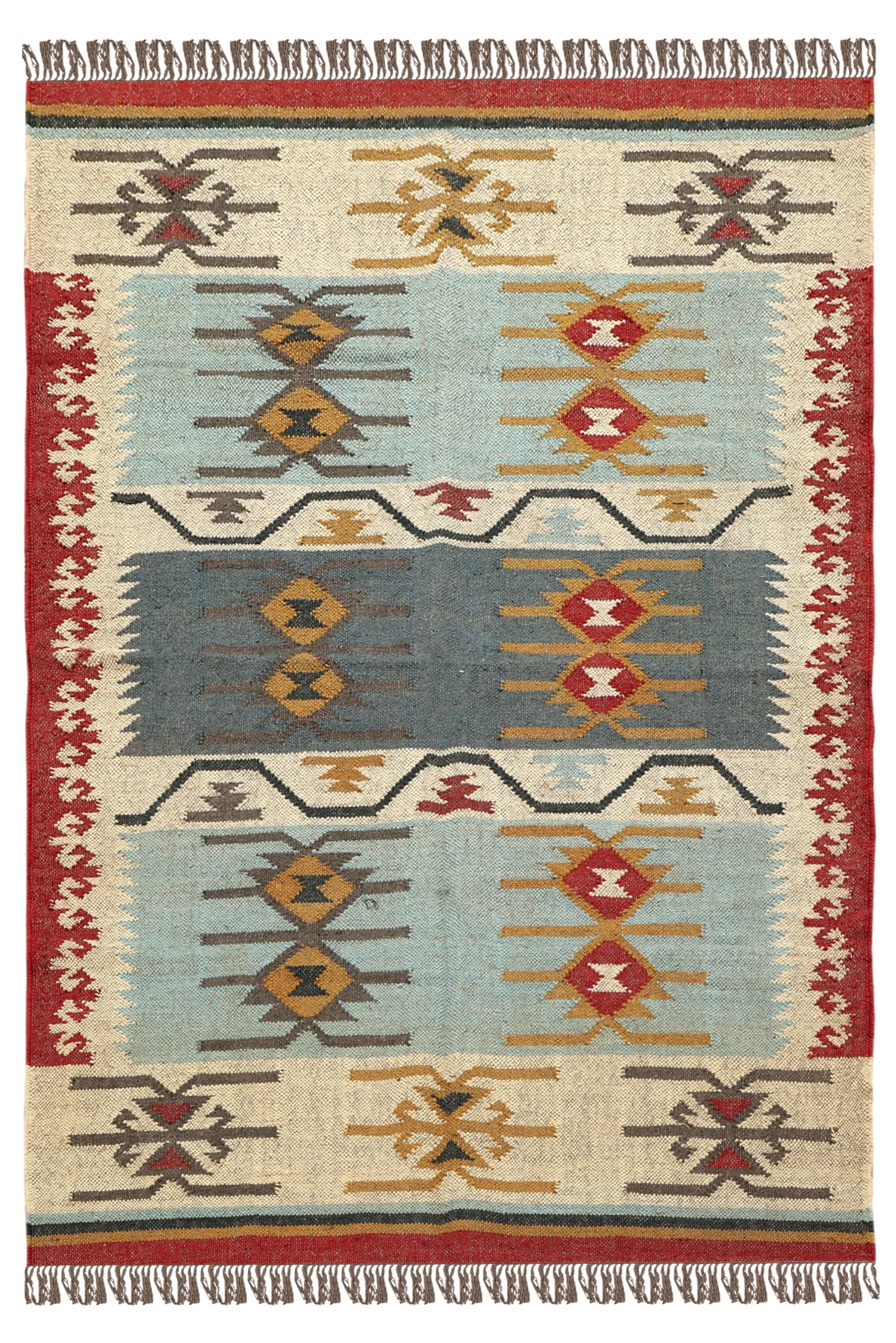 Tapis en laine tressée Kilim multicolore 122 x 213 cm esprit maison de famille