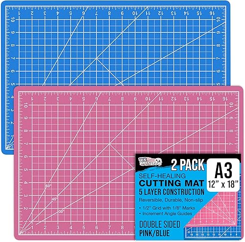 US Art Supply - Paquete de 2 alfombrillas de corte antideslizantes de 12 x 18 pulgadas color rosa y azul de 5 capas de doble cara duraderas ideales