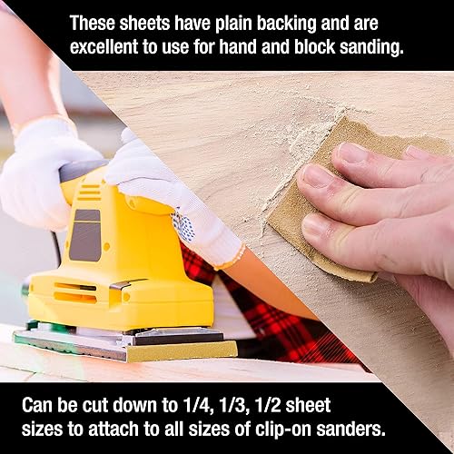 Miniatura 5 de Dura-Gold Papel de lija dorado prémium de 9 x 11 pulgadas, 2 hojas de lijado de grano 320, 80, 120, 150, 220, 10 en total, para carpintería de