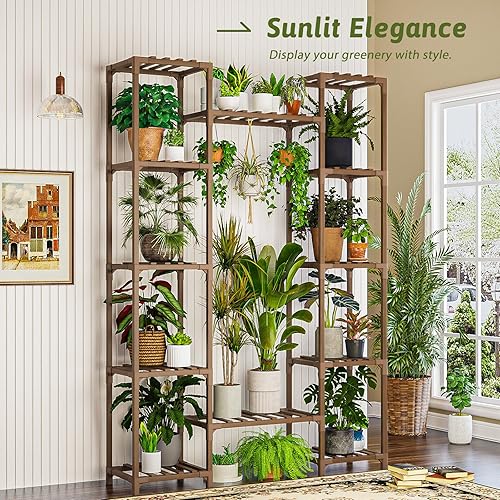Miniatura 2 de Soporte para plantas de interior y exterior, estante de 62.2 pulgadas de alto, soporte escalonado para flores, varios niveles, soporte de madera