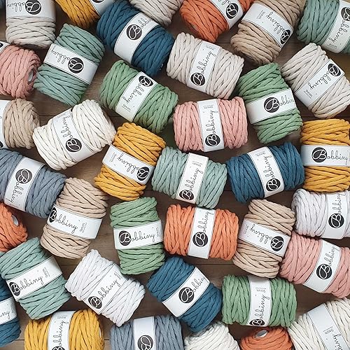 Miniatura 5 de Bobbiny Cordón de macramé de una sola capa de 0.354 in (mostaza) 33yds98 pies (100% algodón reciclado)