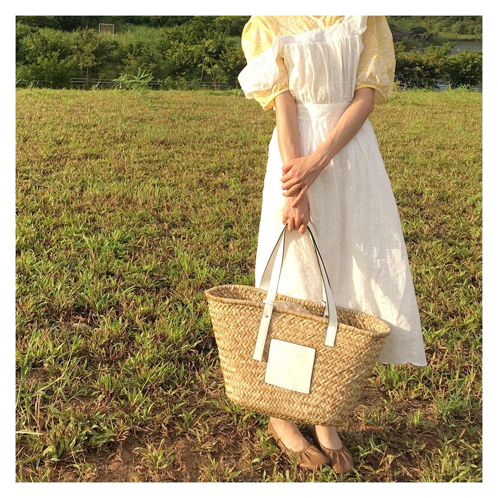 Capazo Playa Mujer,Cesta Playa Bolsas de la canasta de la paja de la playa de verano Casual Ratán de gran capacidad Tote de las mujeres Bolsos de las marcas Diseñador de mimbre Woven Lady Mano(Brown b