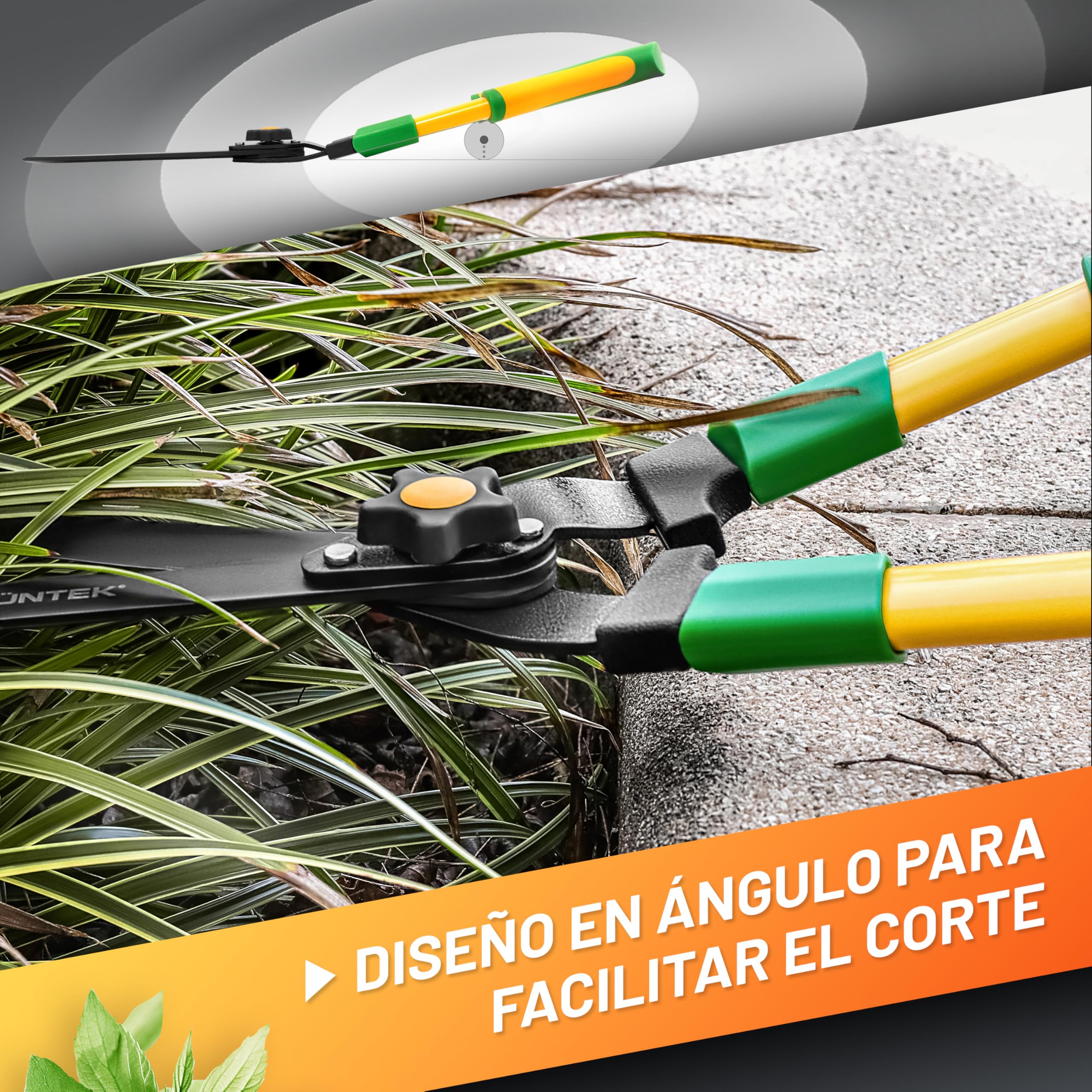 GRÜNTEK Cizalla para Setos. Tijera de Poda Jardín de dos manos 560mm. Cortasetos Poderoso y Ligero