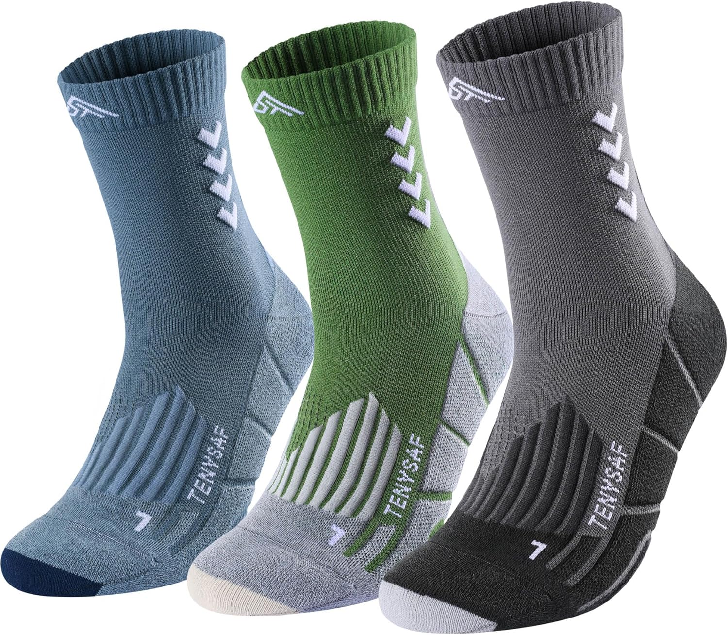 TENYSAF Compression Crew Running Socks: Athletic Socks for Men Women with Cushion,3 Pairs Work Hiking Basketball Sport Socks