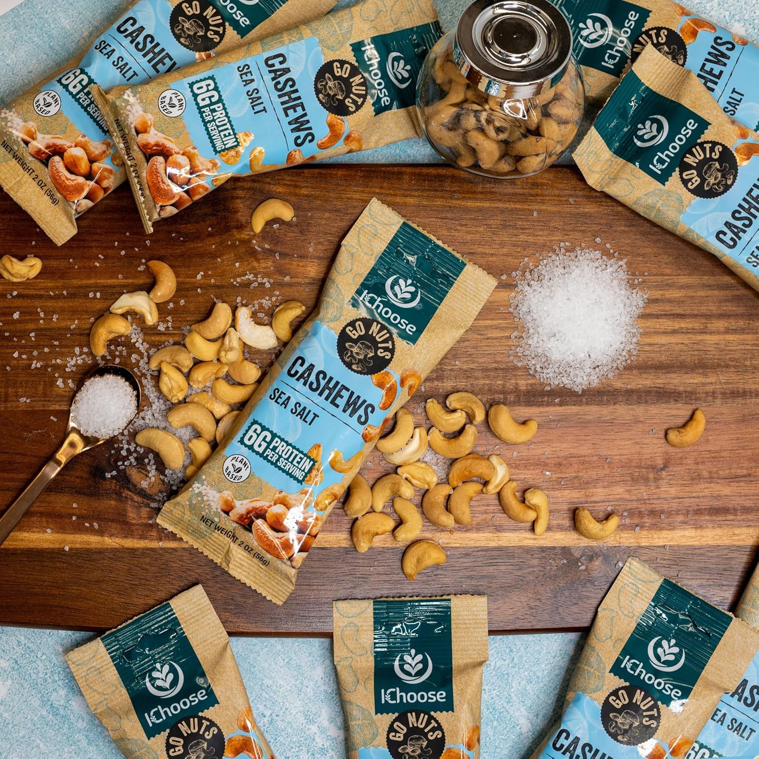 IChoose Go Nuts – Premium Cashews, High Protein Plant-Based Snack, 2 oz per Pack (20 Packs, Seasalt)