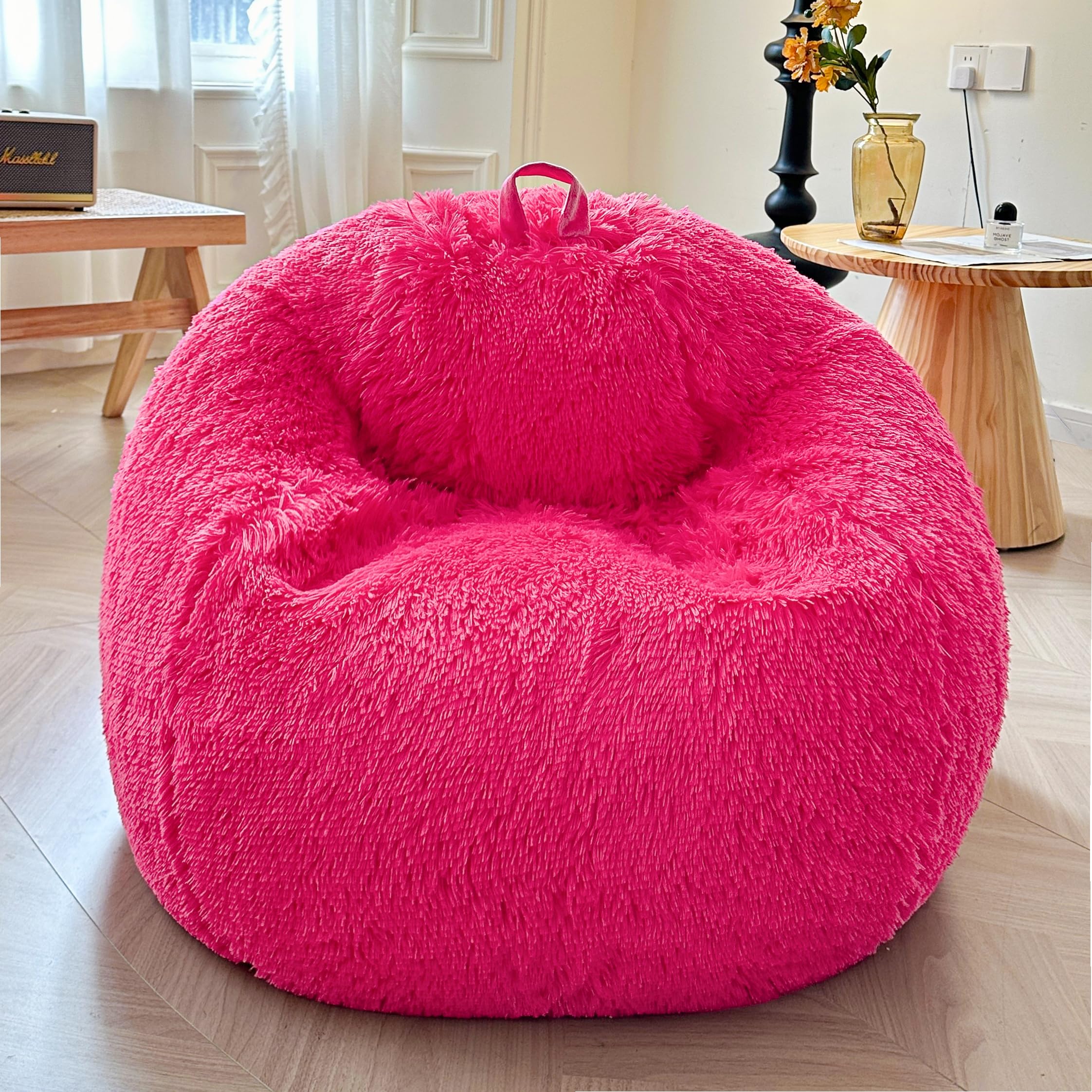 XeGe Fluffy Stuffed Animal Storage Bean Bag Chair Cover(No Filler), Faux Fur Washable Soft Bean Bag Cover for Plush Toys or Textile, Plush Shaggy