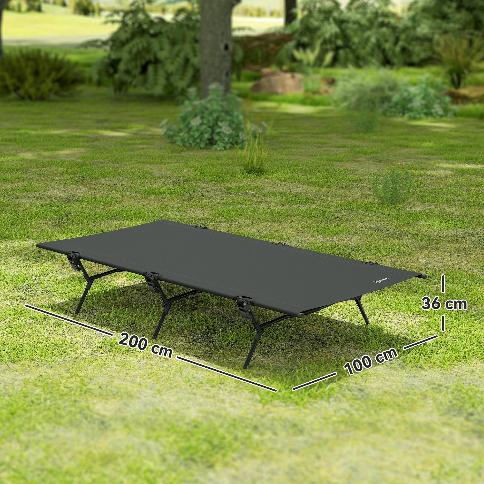 Outsunny Łóżko polowe składane extra szerokie 200x100x36 cm Czarny