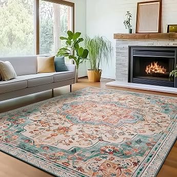 SONGMICS Vintage Rug 120 x 170 cm Living Room Rug Bedroom Rug Washable Rug Non-Slip Rug for Kitchen Hallway Dining Room Aquamarine Blue TAR032Q01