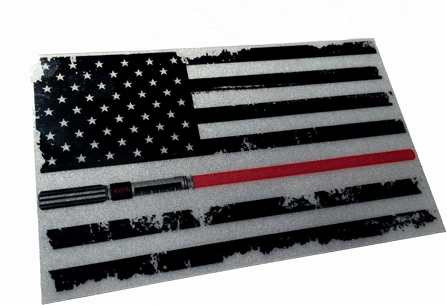 Red 3.5x2 Reflective US Flag Lightsaber Wars Sticker - Darth Vader, Galactic Emperor, Darth Sidious, Kylo Ren Window Sticker
