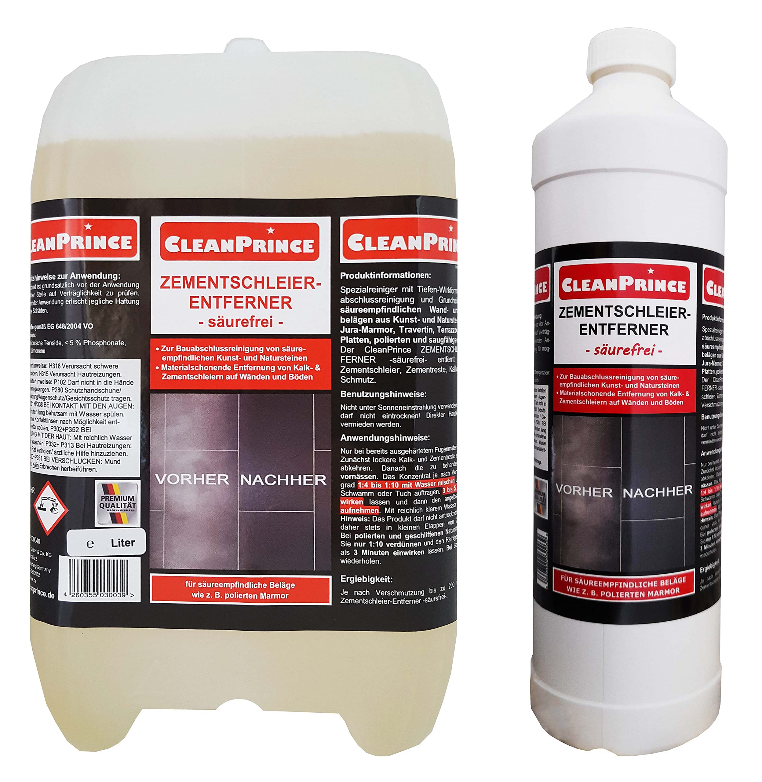 6 x 1 Litro=6 Litro cleanprince Privi di Acido Pellicola Cemento 1000 ML Solvente Costruzione Pulizia Mortaio Cantiere Detergente Rimuovi Depositi Polvere Casa Piastrelle Piastrellista Acido-Sensibili