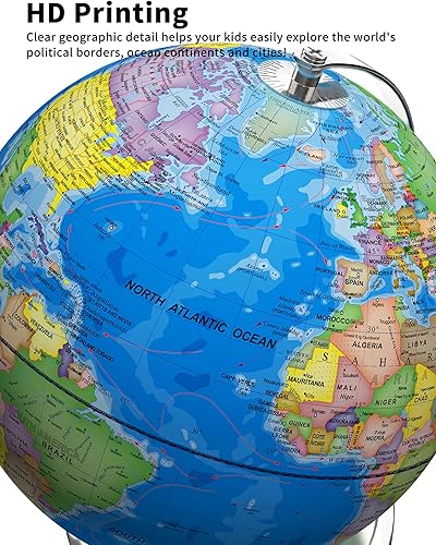 Miniatura 4 de Waldauge Globo del mundo iluminado de 9 pulgadas con soporte, globos educativos para el aprendizaje de los niños, detalles coloridos del mapa del
