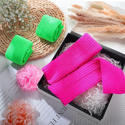 Miniatura 7 de Giegxin 4 pares de calentadores de piernas de neón de Halloween para niñas y niños pequeños, calcetines de pierna acanalada, accesorios de los años