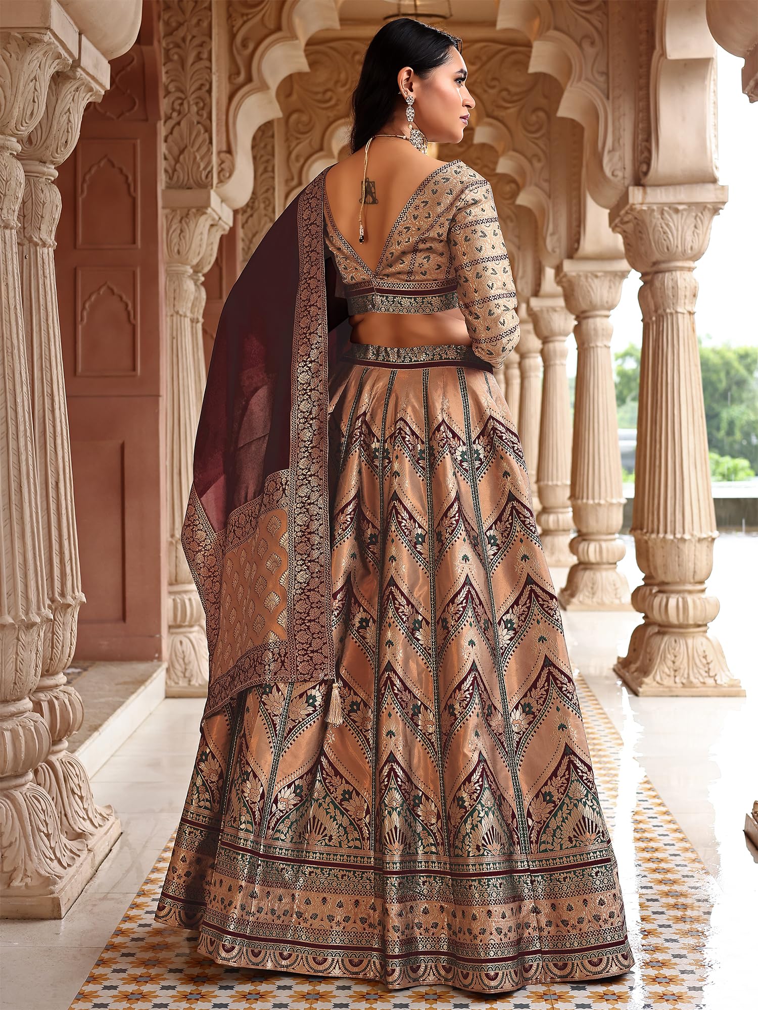 PURVAJA Lehenga Choli damski zestaw ze sztucznego jedwabiu, półszyty
