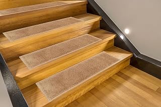 Custom Size Cut to Size Stair Treads Euro Solid Beige Customize Slip Resistant Latex Backing Medium Profile Stair Tread Set of 13 (Beige 9in x 36 in)