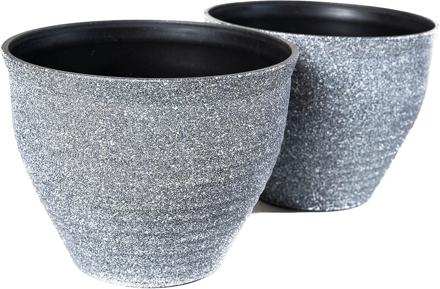 Circle Pattern (2 Pack) Large Decorative Plastic Planter with Rustic French Country Look for Indoor Outdoor Nursery Garden Patio Office Home Décor Long Lasting, Reusable Lightweight (Whitewash)