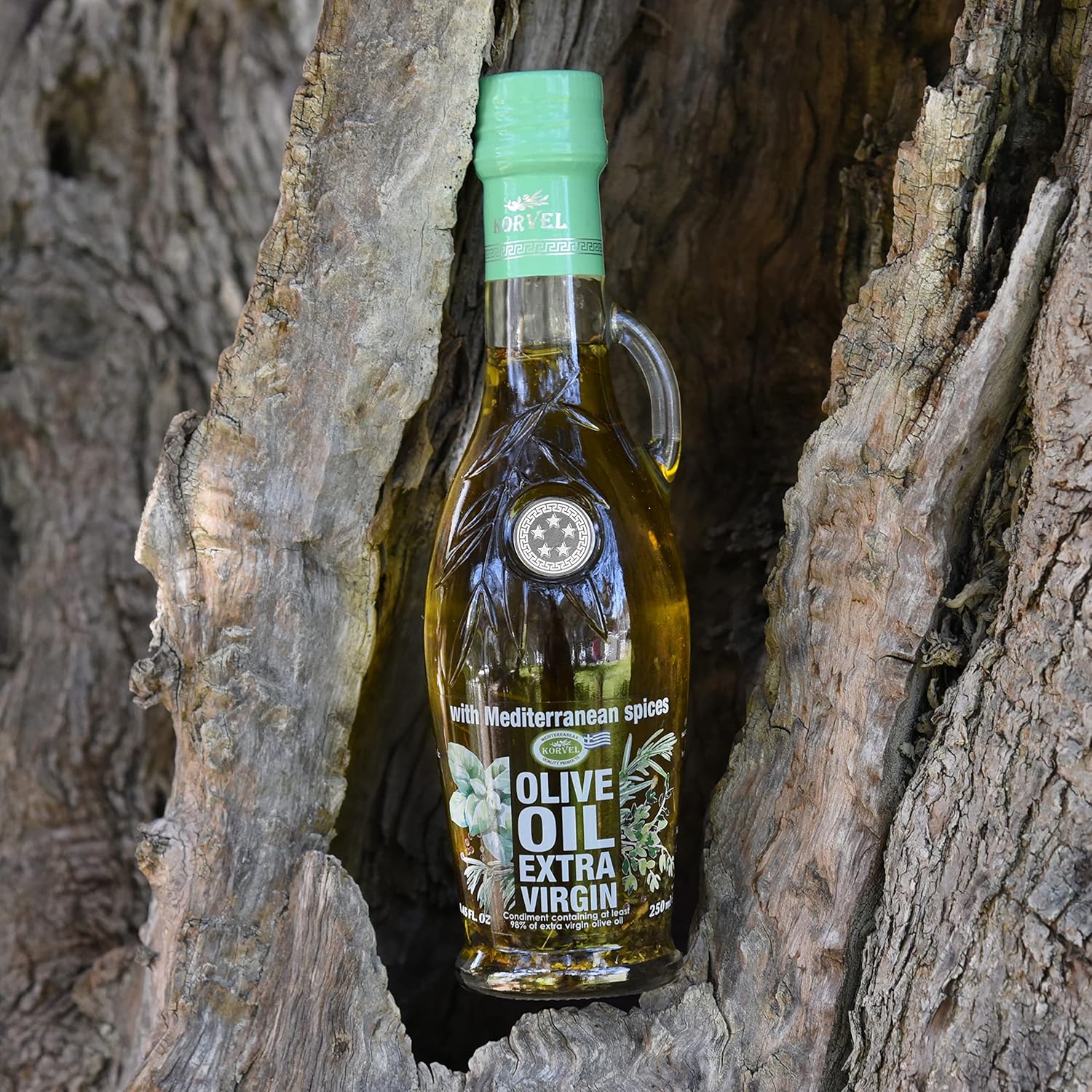 Extra Virgin olive oil with Mediterranean herbs, KORVEL, glass bottle Amphora 250 ml, 8.45 fl oz - Image 2