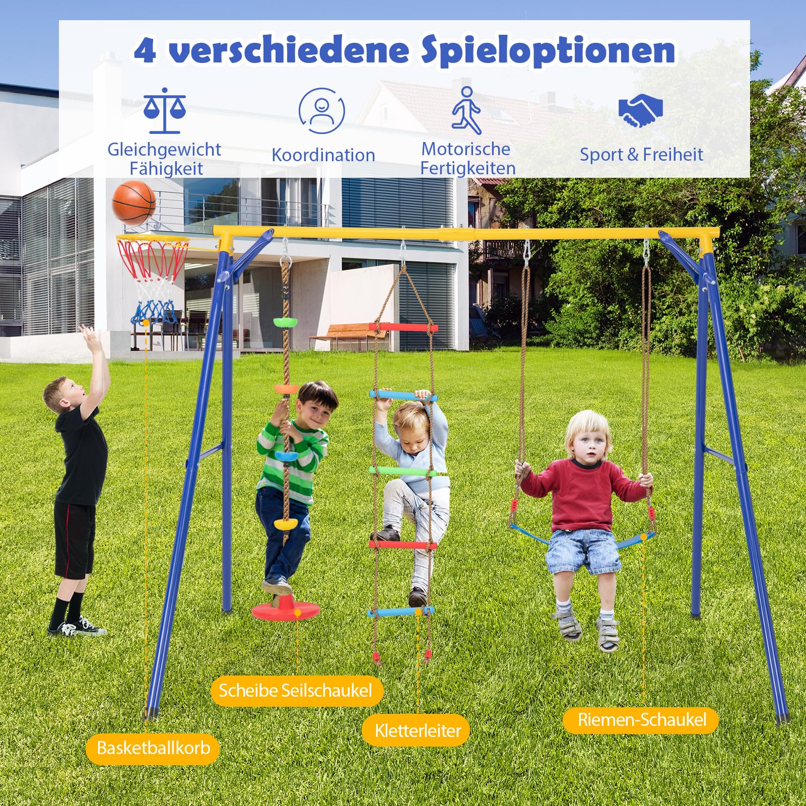 GOPLUS 4-in-1 schommelframe voor buiten, schommelset van