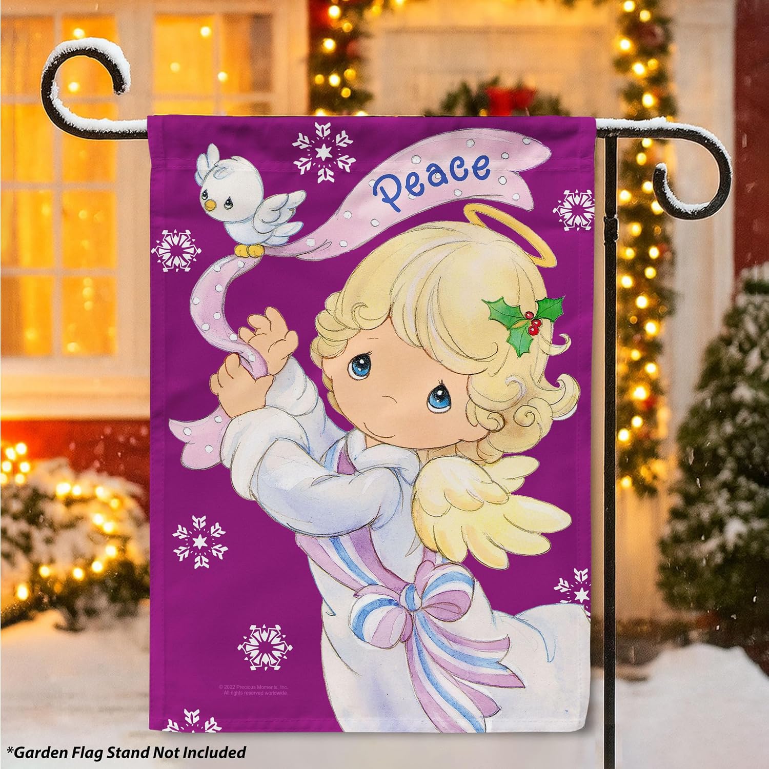 Flagology, Precious Moments Peace Christmas Angel – Garden Flag 12" x 18", Outdoor Flag, Exclusive Premium Fabric, Licensed Precious Moments, Christmas