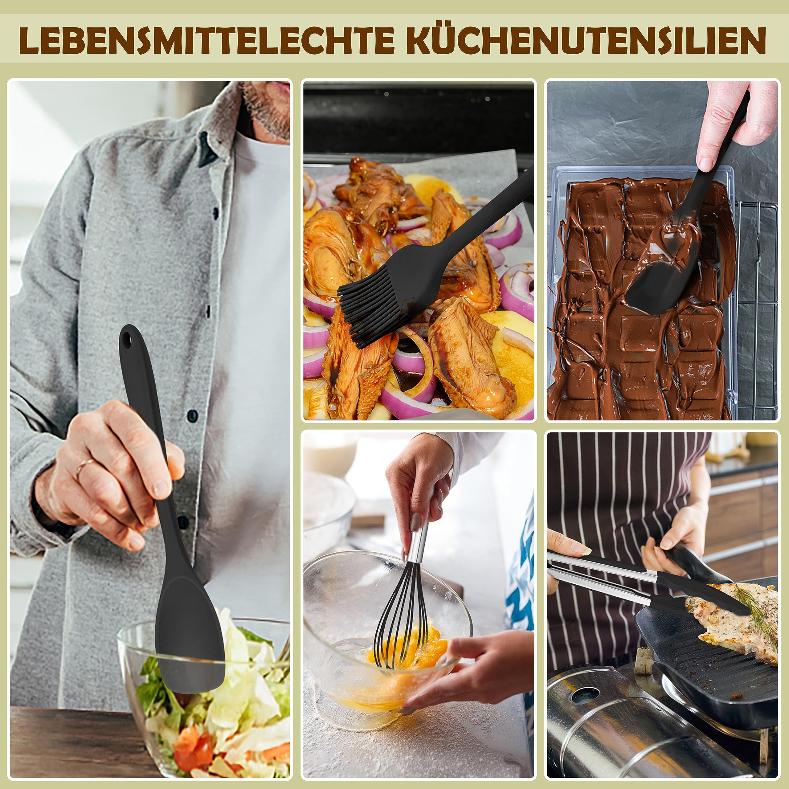 Set 12 Utensili Da Cucina In Silicone - Antiaderenti, Resistenti Al Calore, Con Supporto, Lavabili In Lavastoviglie - Foto 11