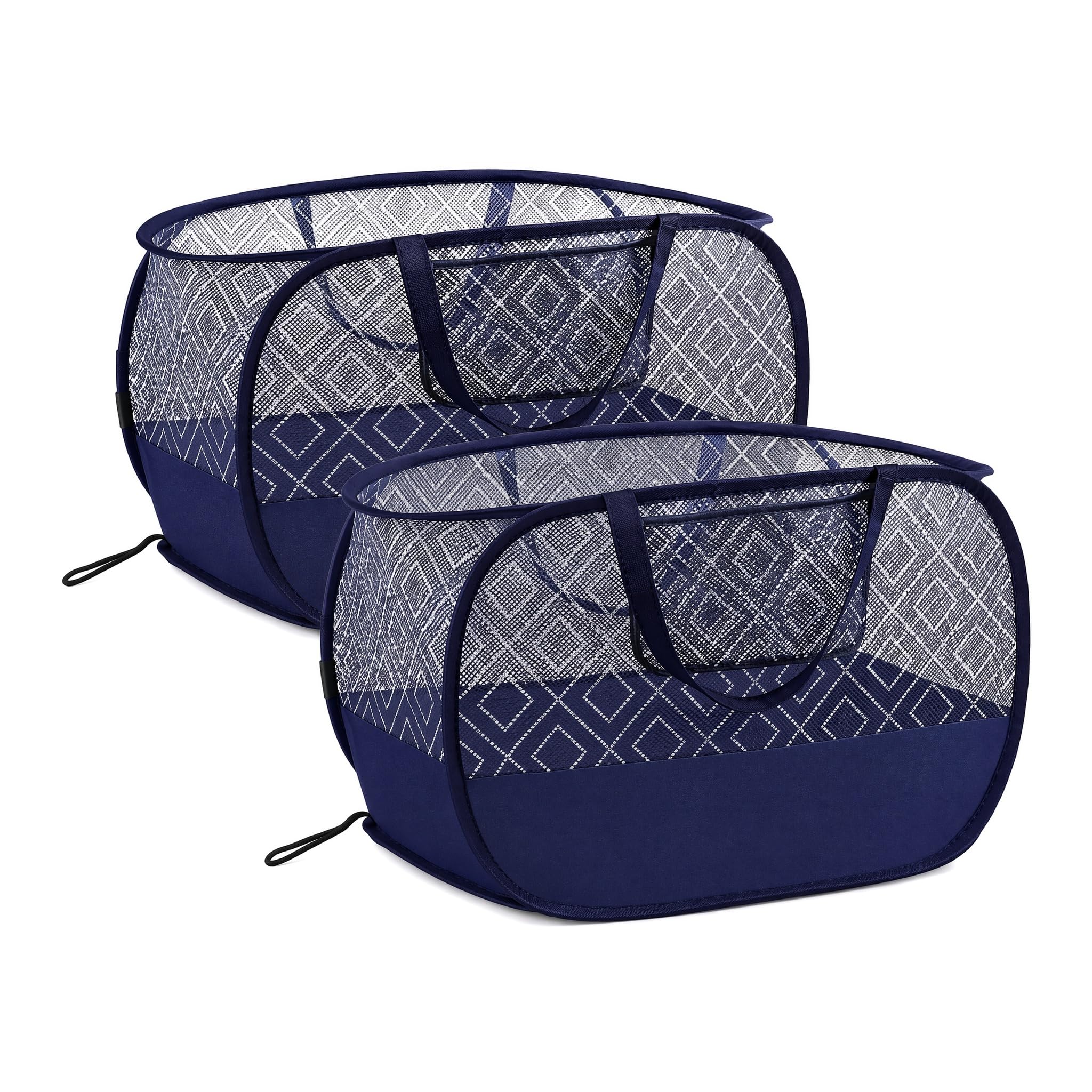 100L Extra Large Mesh Pop Up Laundry Hamper 2 Pack with Pocket and bag