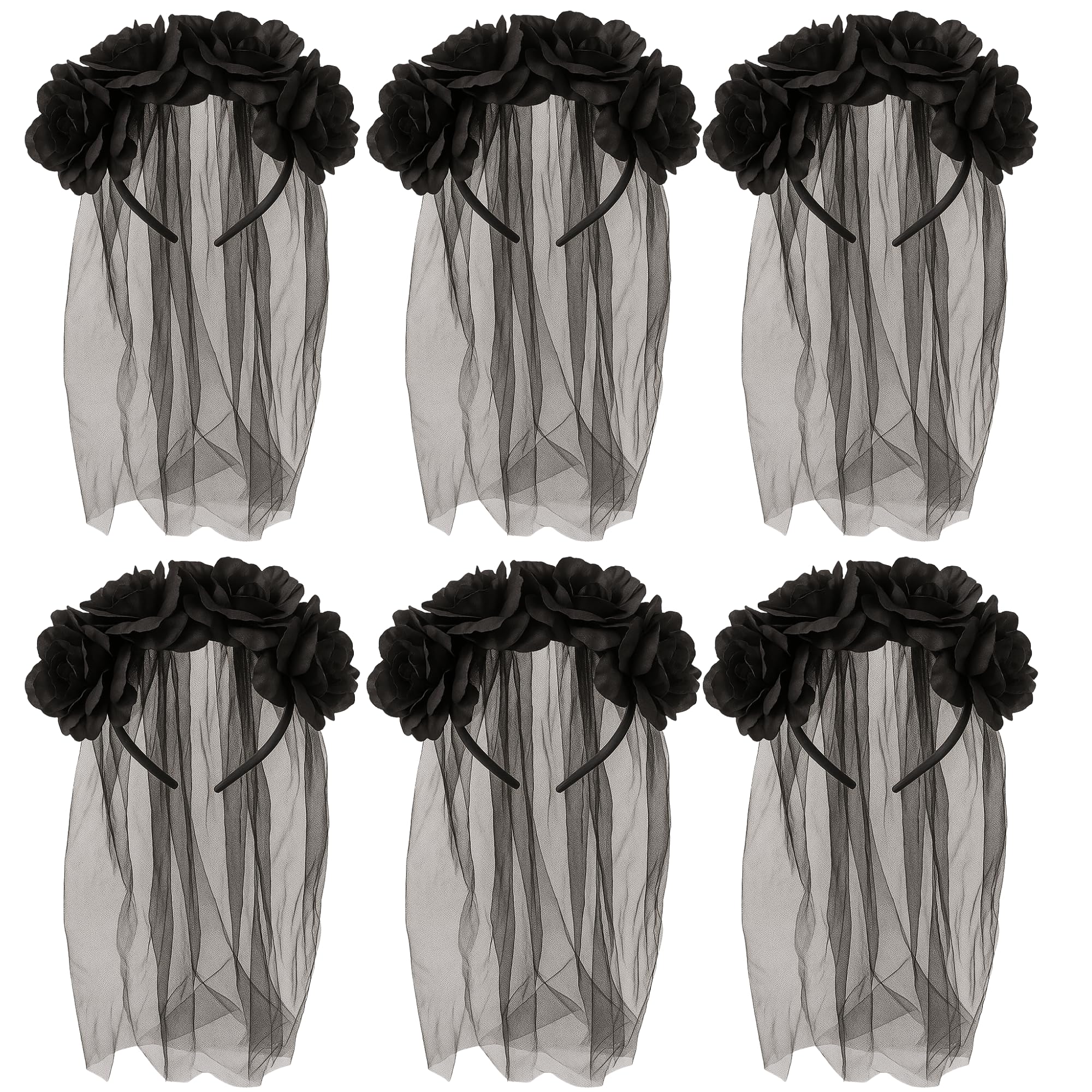 FUN FABLES Gothic Bride Veil Headband with Black Flowers & Long Veil | Halloween Black Headpiece for Women | Corpse Bride, Zombie, Day of the Dead & Fancy Dress Costume Accessory (6)