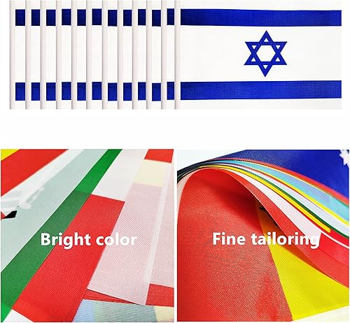 Miniatura 18 de Juego de 12 banderas de escritorio de España, pequeñas banderas españolas de oficina con poste negro sólido de 12 pulgadas, base negra y parte